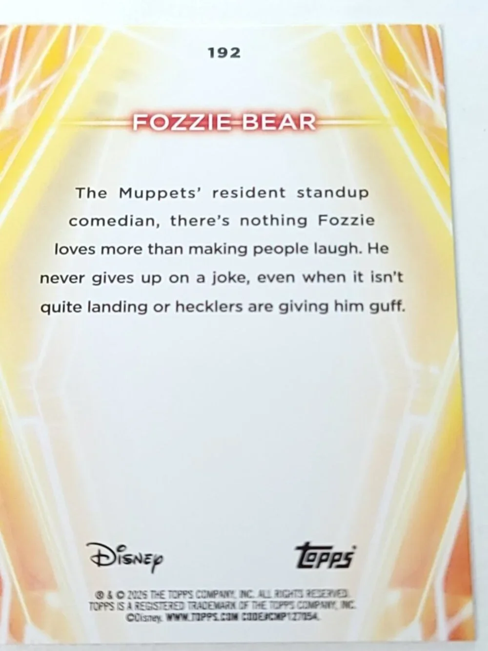 Fozzie Bear Topps 2026 Disney Neon Gold Holo Parallel Limited 15/50 - Picture 4 of 4